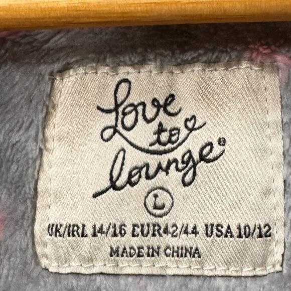 Love To Lounge Fleece Tie Waist Gray Pink White Polka Dot Robe. Large. 10-12. - Picture 5 of 7